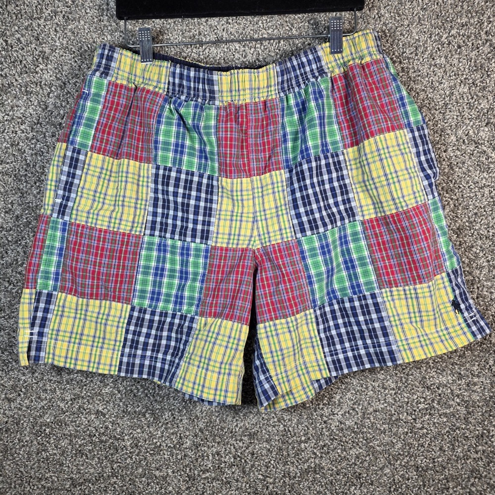 Polo Ralph Lauren Patchwork Lined Swimming Shorts Plaid Men's Large 6.5"